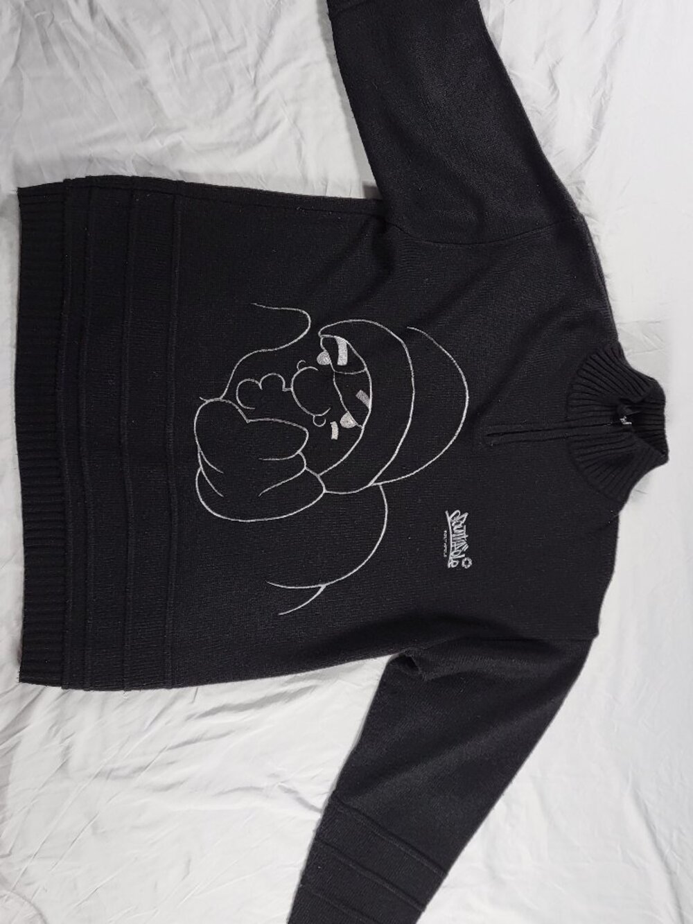 South Pole Sweater 2XL XXL Face Black 1/4 Zip Streetwear Y2K Logo